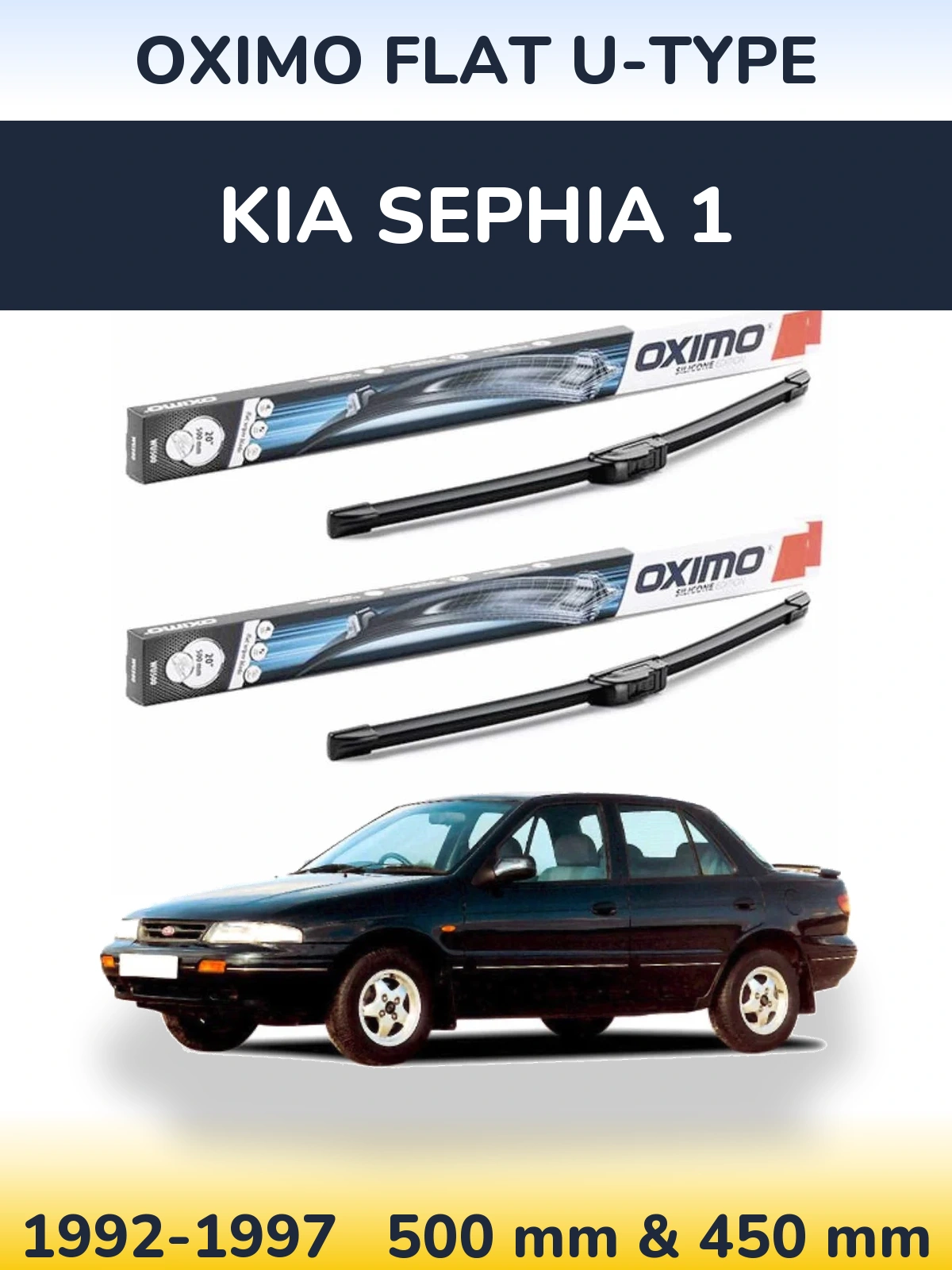 Front wiper blade set Oximo Flat U-type 500 & 450 mm for KIA Sephia 1 1992-1997