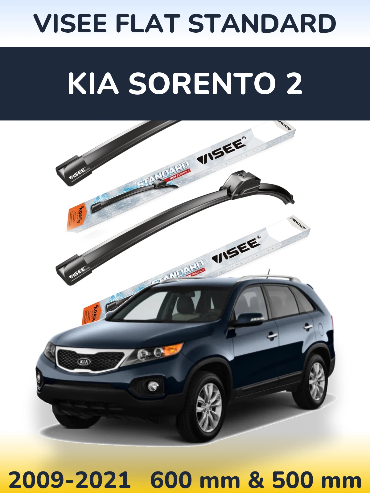 Front wiper blade set VISEE FLAT STANDARD 600 & 500 mm for KIA Sorento 2 2009-2021