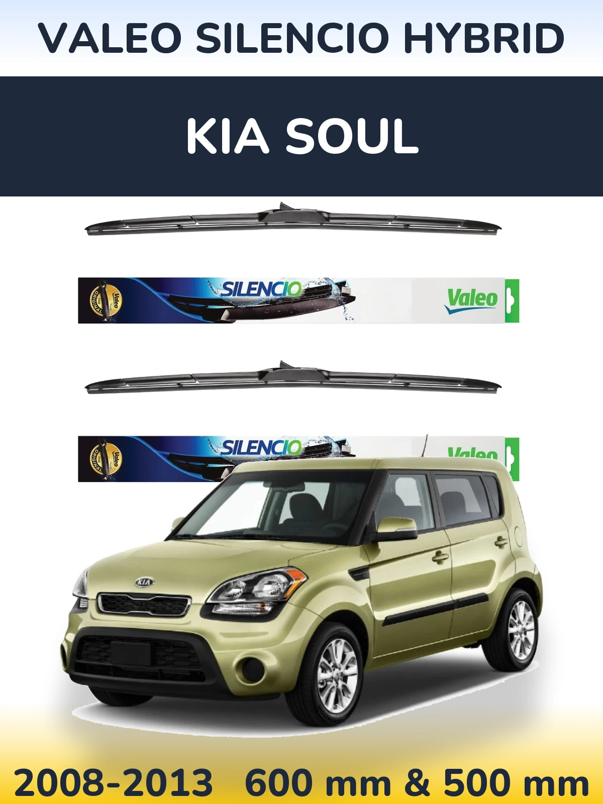 Комплект передніх щіток Valeo Silencio Hybrid 600 & 500 мм для KIA Soul 2008-2013