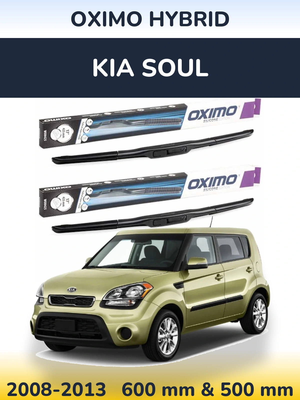 Комплект передних дворников Oximo Hybrid 600 & 500 мм для KIA Soul 2008-2013