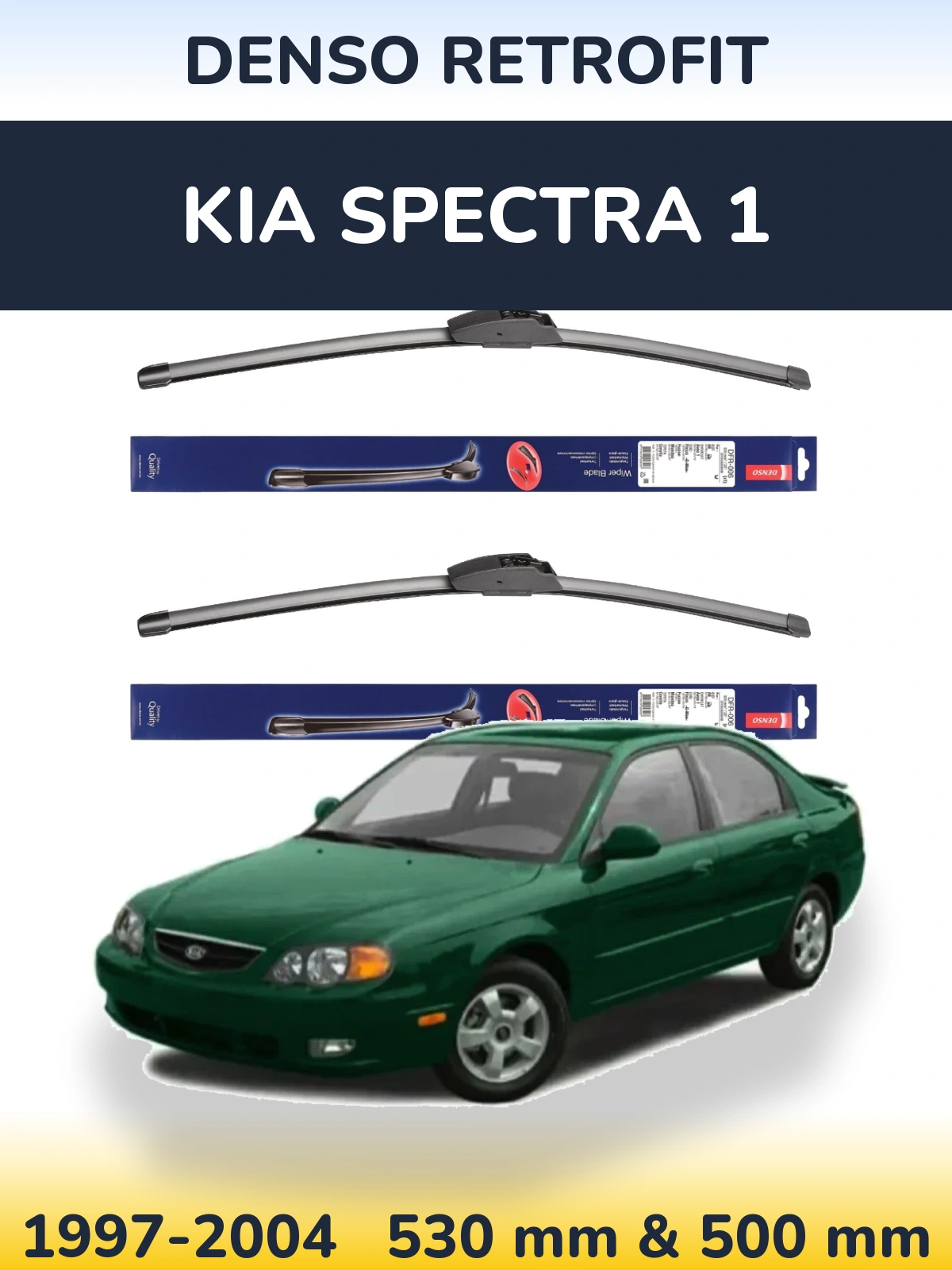 Front wiper blade set Denso Retrofit 530 & 500 mm for KIA Spectra 1 1997-2004