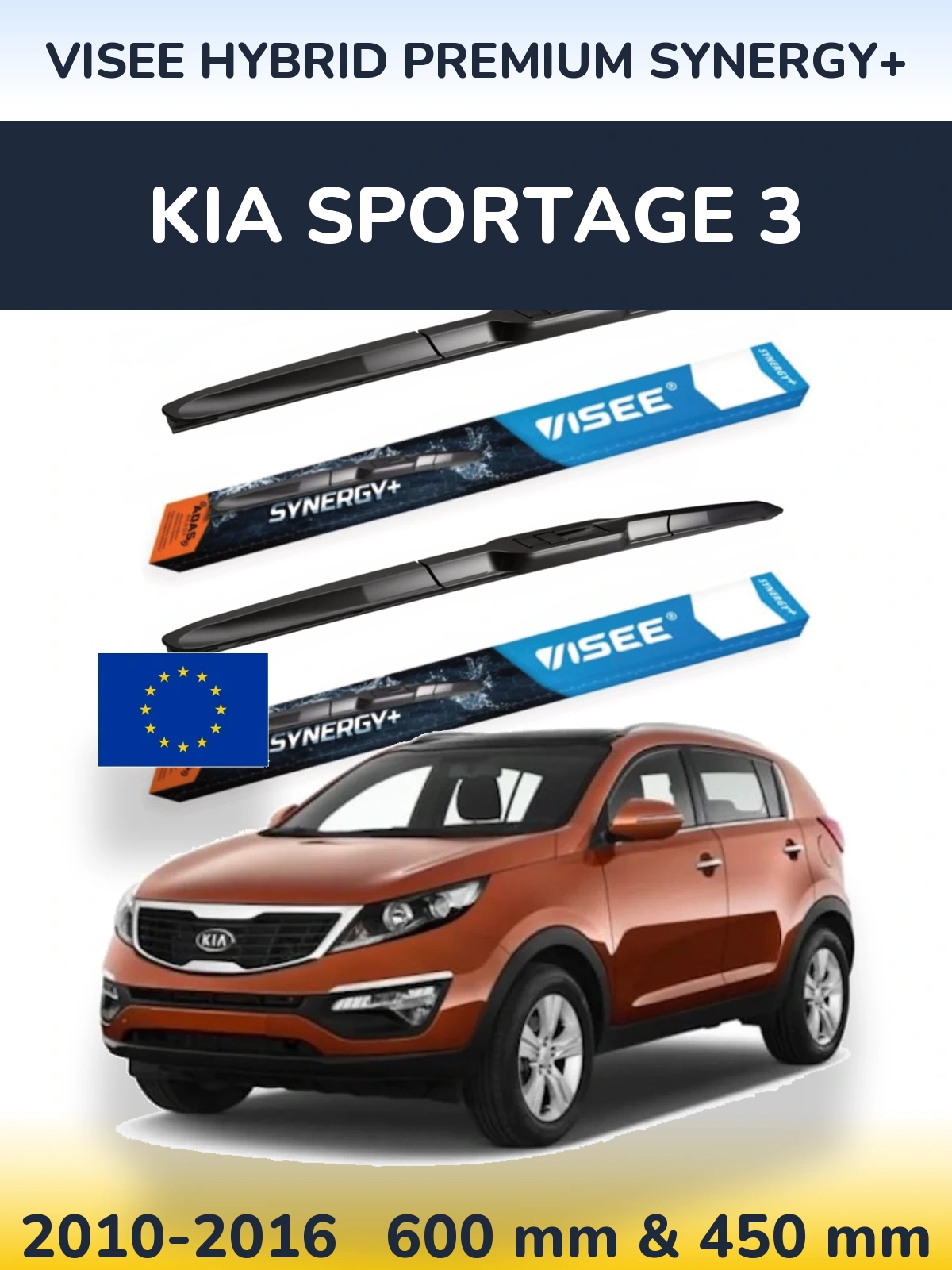Front wiper blade set VISEE HYBRID PREMIUM SYNERGY+ 600 & 450 mm for KIA Sportage 3 2010-2016
