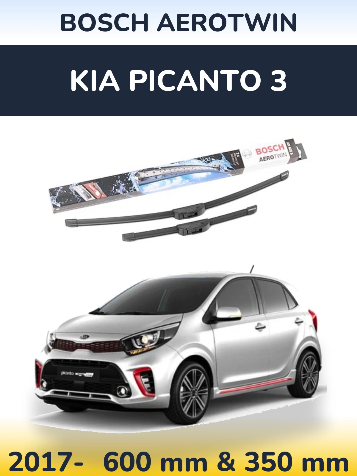 Front wiper blade set BOSCH AeroTwin 600 & 350 mm for KIA Picanto 3 2017-2026
