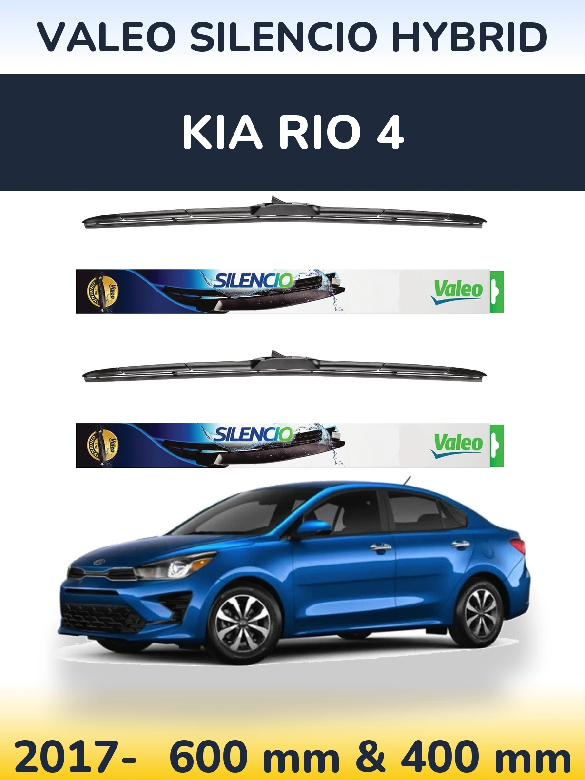 Комплект передних дворников Valeo Silencio Hybrid 600 & 400 мм для KIA Rio 4 2017-2026