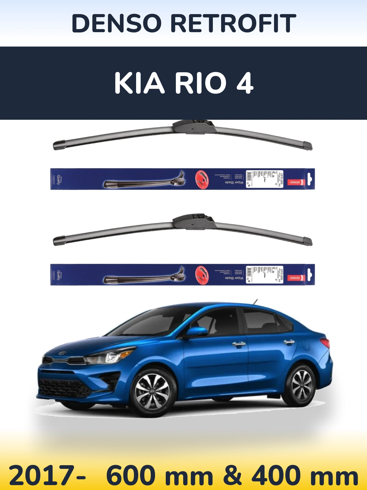 Front wiper blade set Denso Retrofit 600 & 400 mm for KIA Rio 4 2017-2026