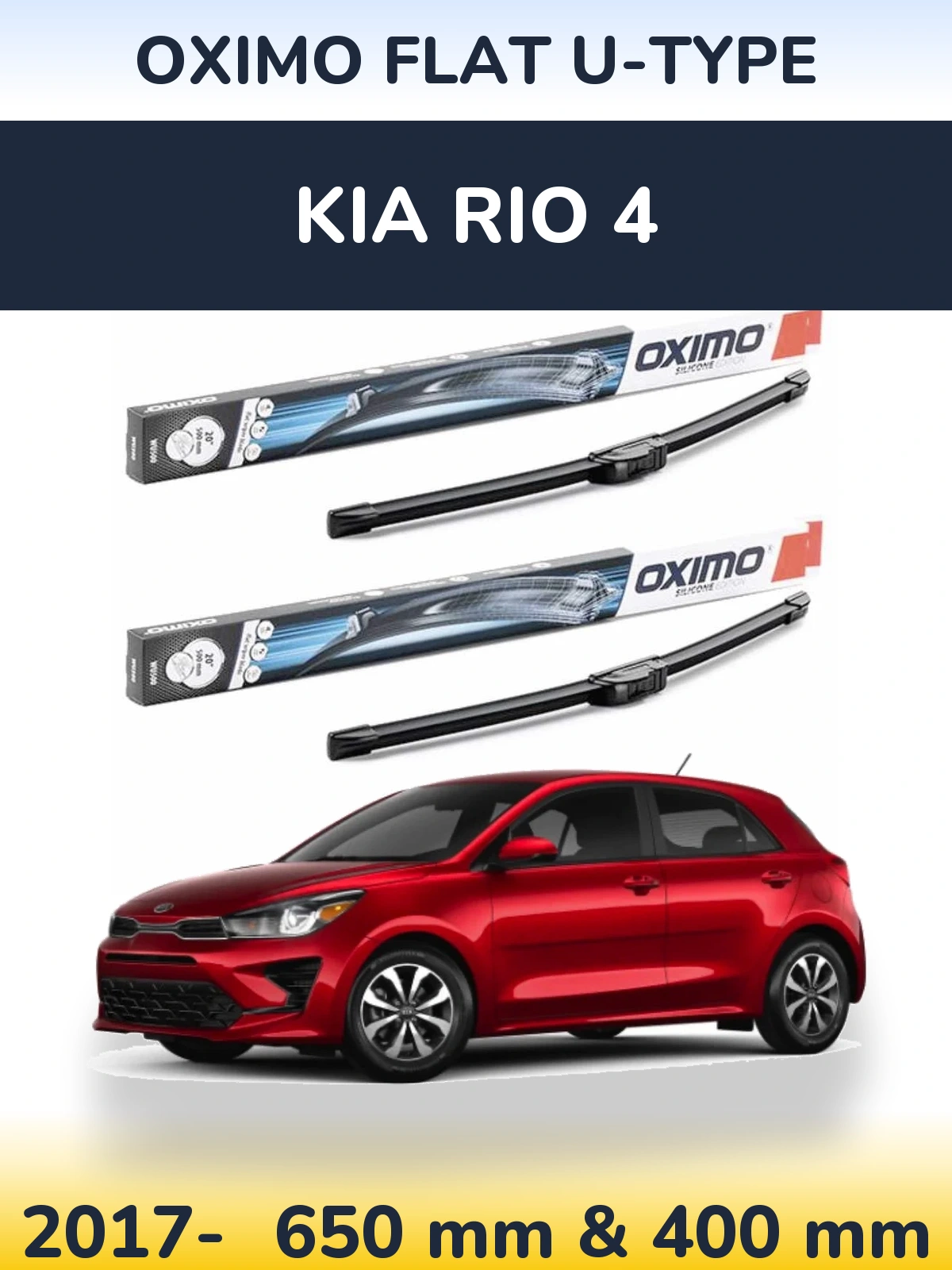 Front wiper blade set Oximo Flat U-type 650 & 400 mm for KIA Rio 4 2017-2026