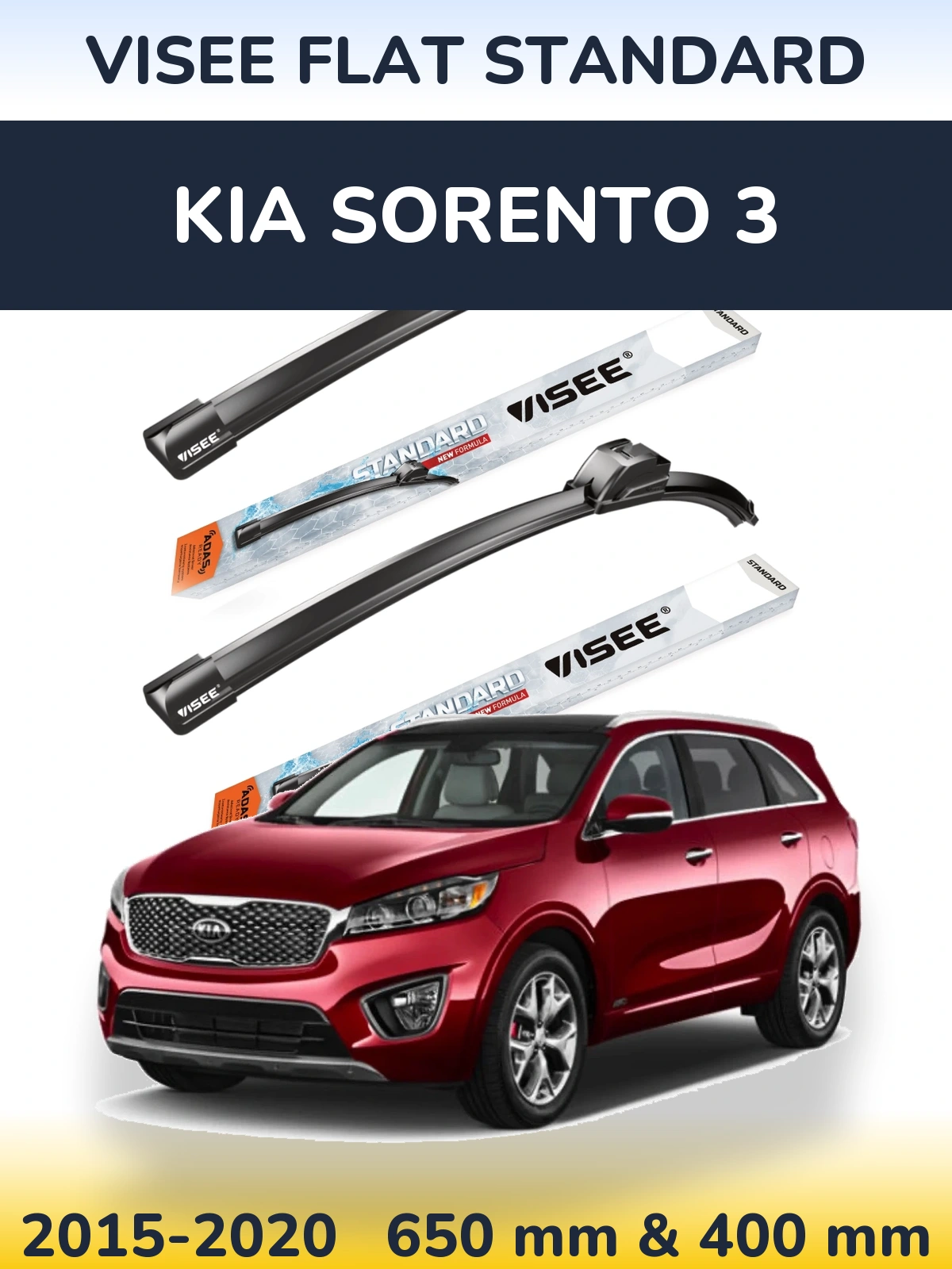 Front wiper blade set VISEE FLAT STANDARD 650 & 400 mm for KIA Sorento 3 2015-2020