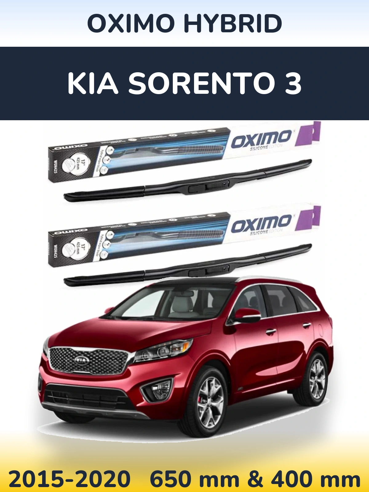 Front wiper blade set Oximo Hybrid 650 & 400 mm for KIA Sorento 3 2015-2020