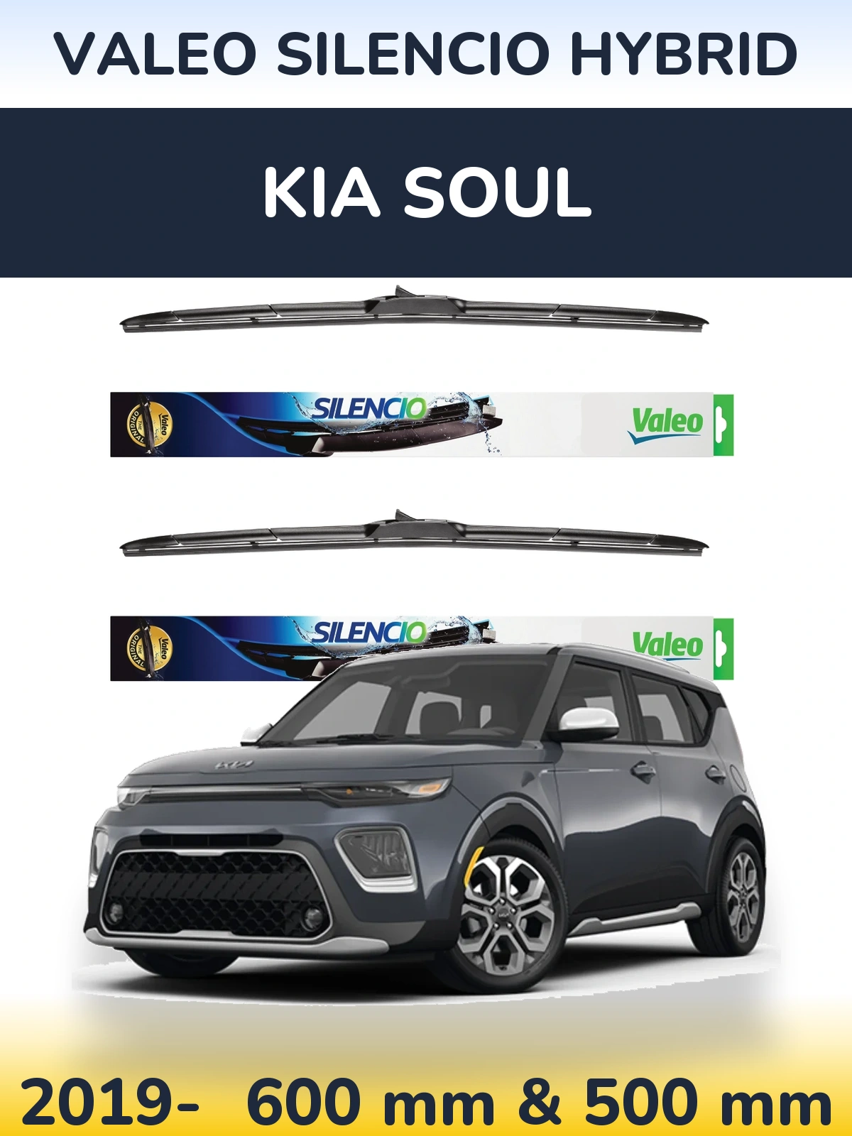 Комплект передних дворников Valeo Silencio Hybrid 600 & 500 мм для KIA Soul 2019-2026