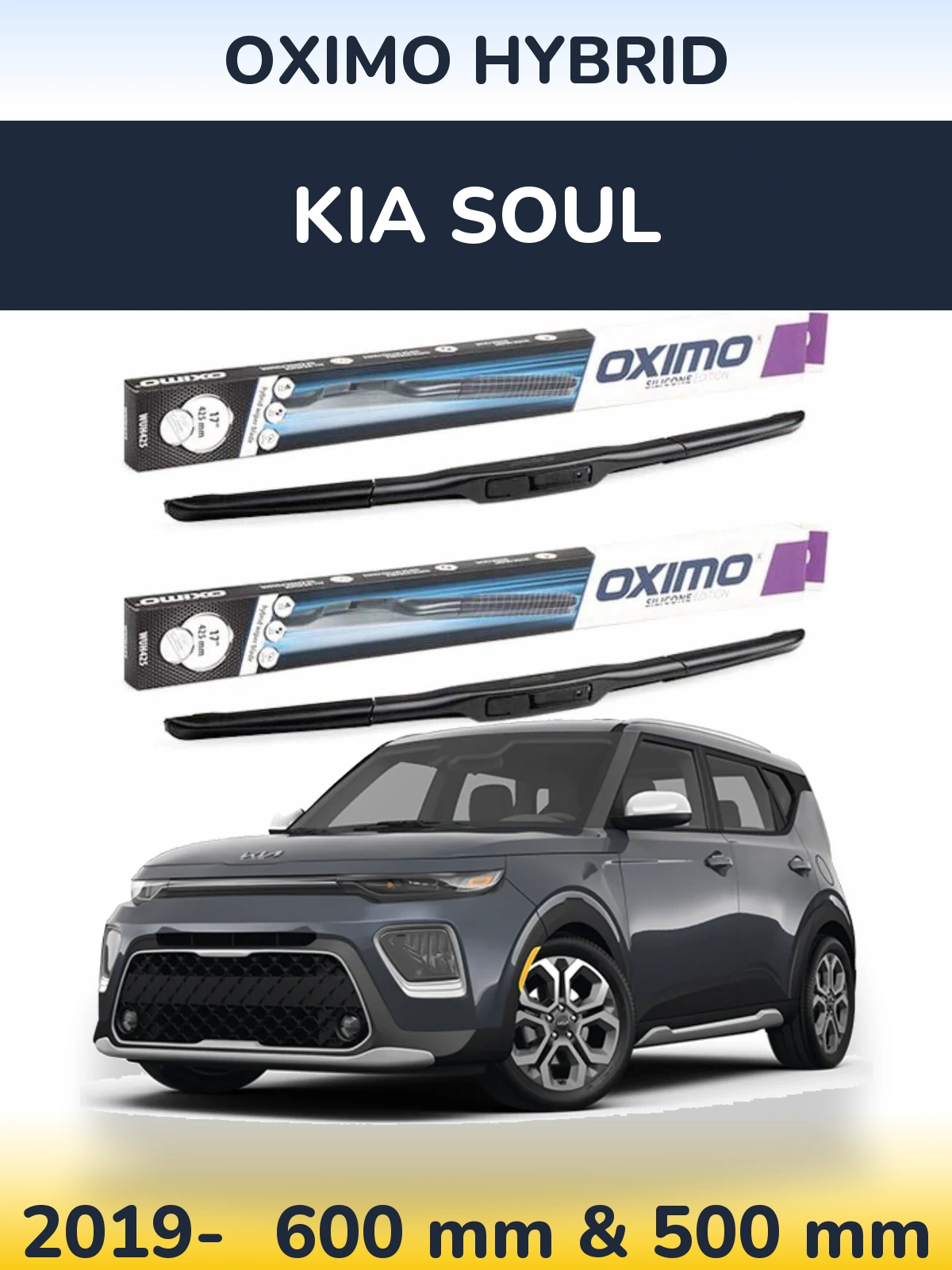 Front wiper blade set Oximo Hybrid 600 & 500 mm for KIA Soul 2019-2026