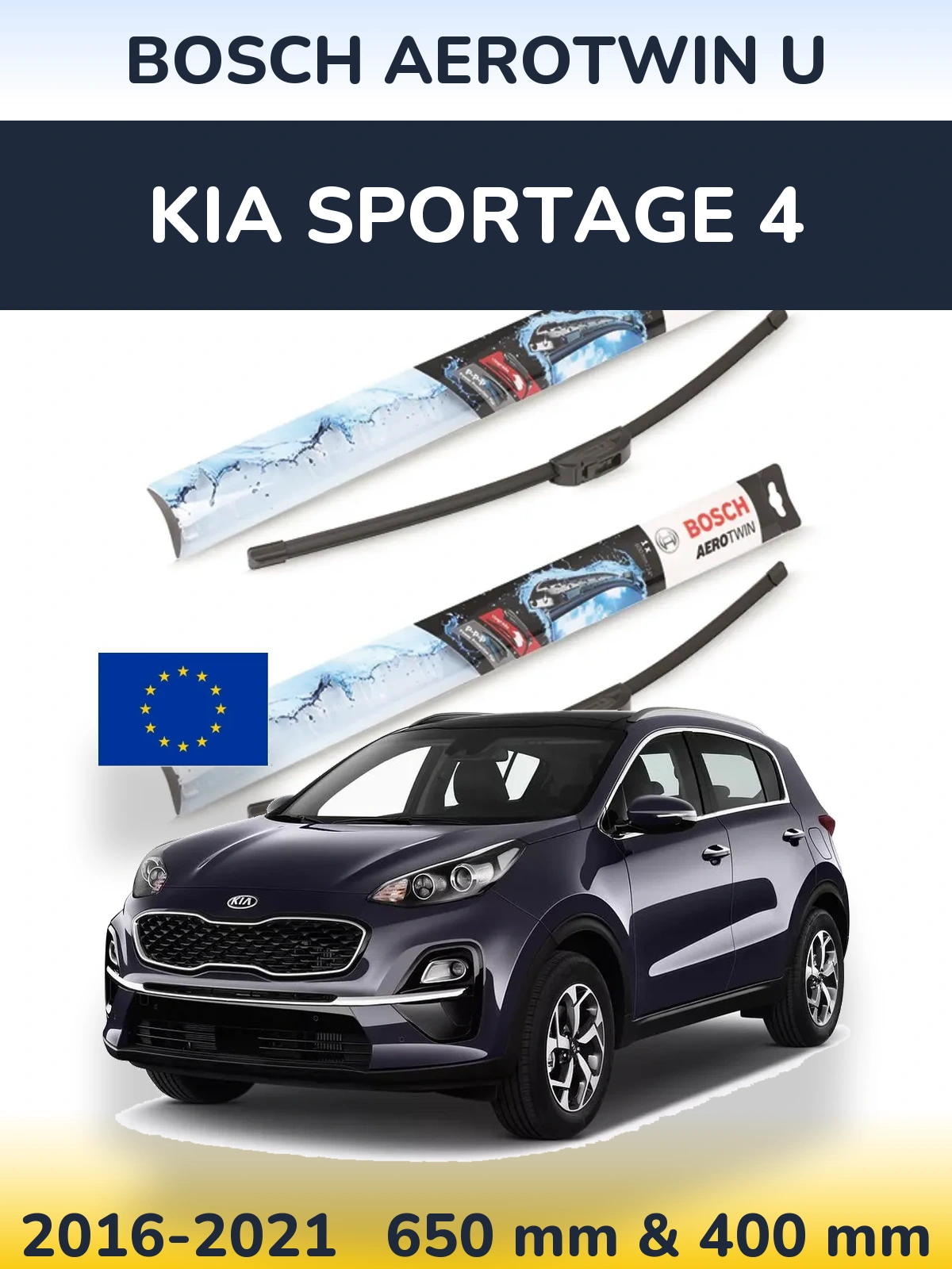 Front wiper blade set BOSCH AeroTwin U 650 & 400 mm for KIA Sportage 4 2016-2021