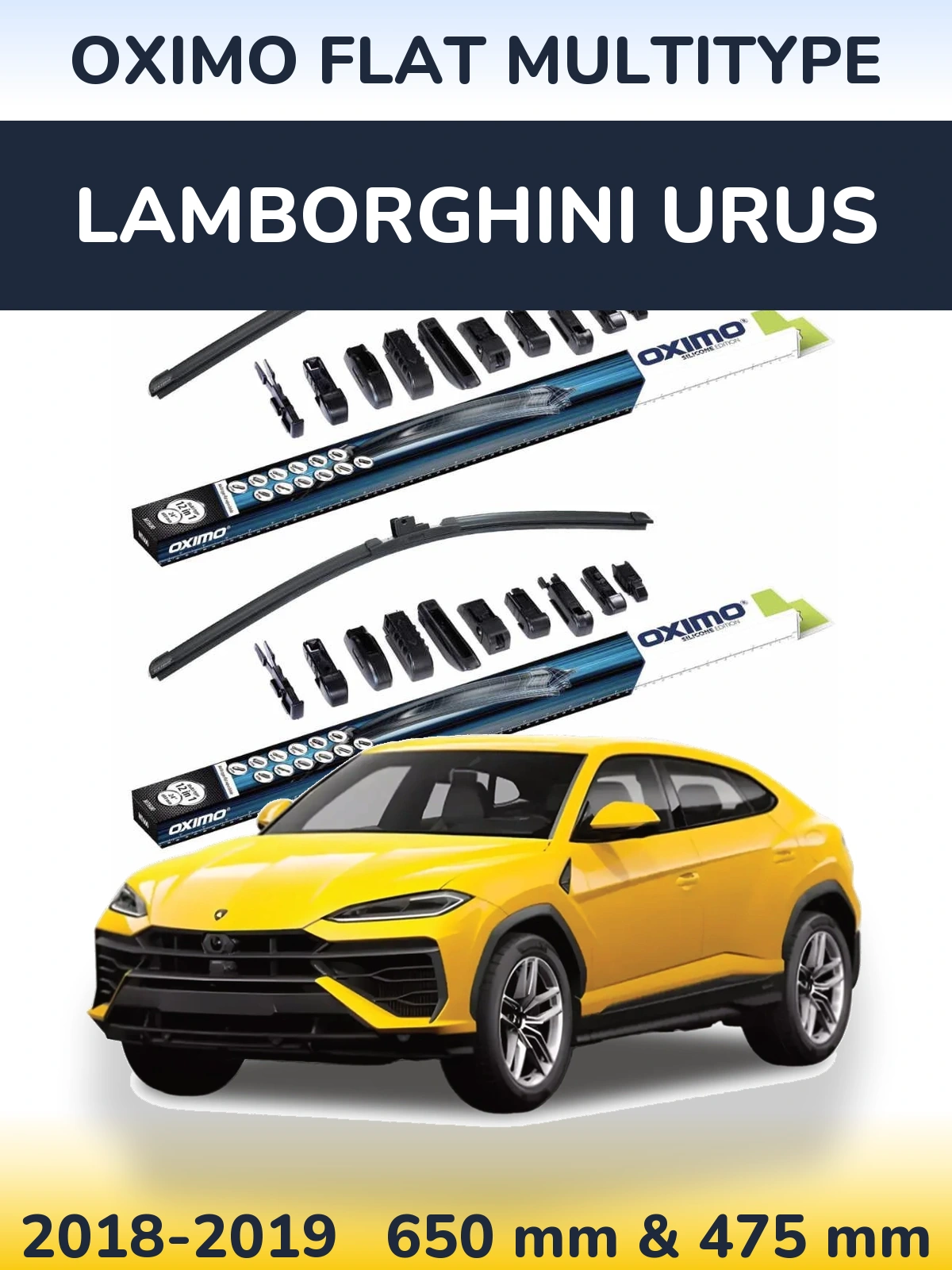 Front wiper blade set Oximo Flat MultiTipse 650 & 475 mm for Lamborghini Urus 2018-2019