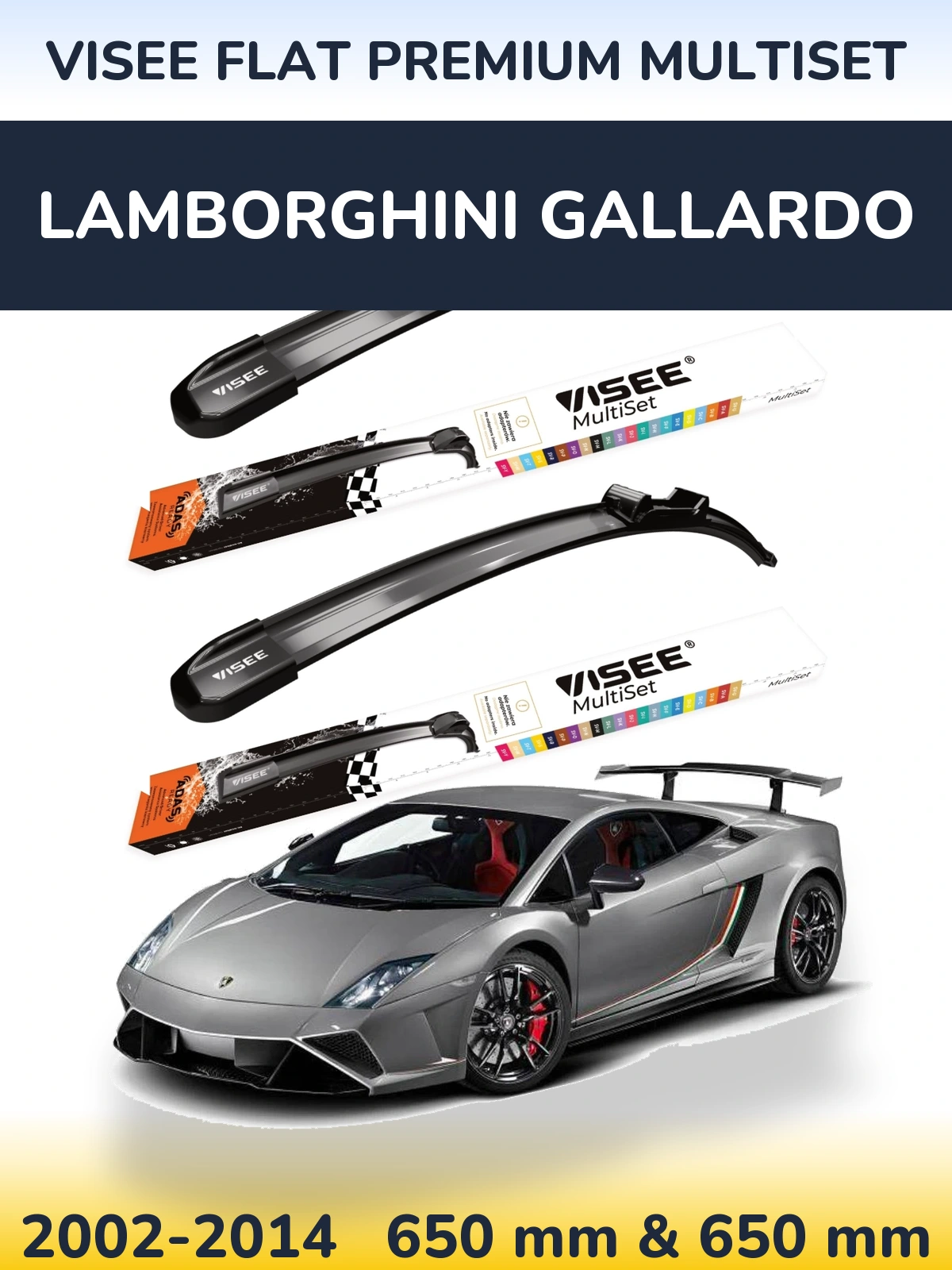 Front wiper blade set VISEE FLAT PREMIUM MultiSet 650 & 650 mm for Lamborghini Gallardo 2002-2014