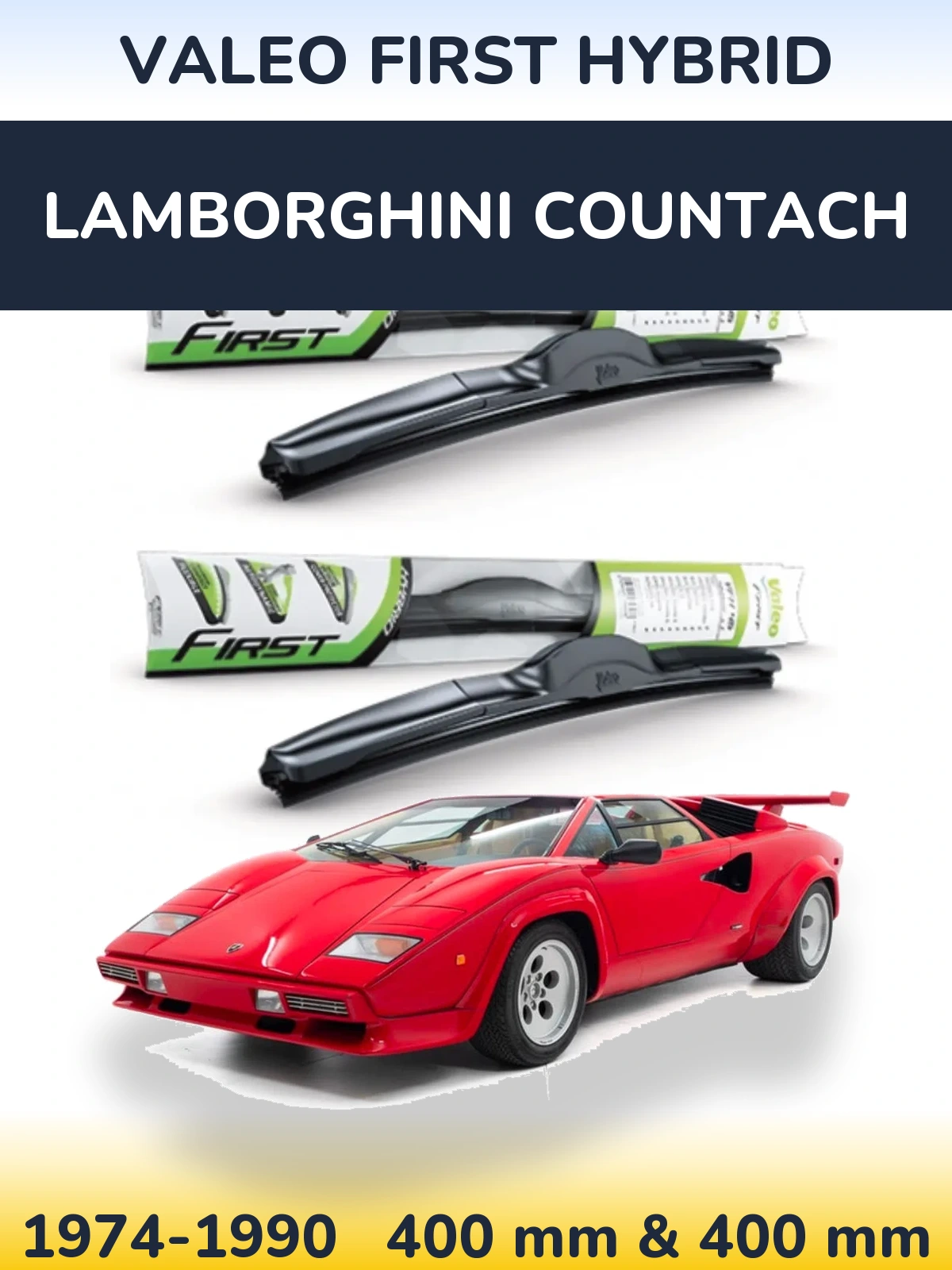 Комплект передних дворников Valeo First Hybrid 400 & 400 мм для Lamborghini Countach 1974-1990