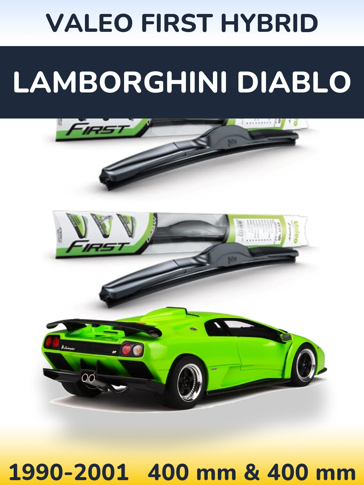 Front wiper blade set Valeo First Hybrid 400 & 400 mm for Lamborghini Diablo 1990-2001