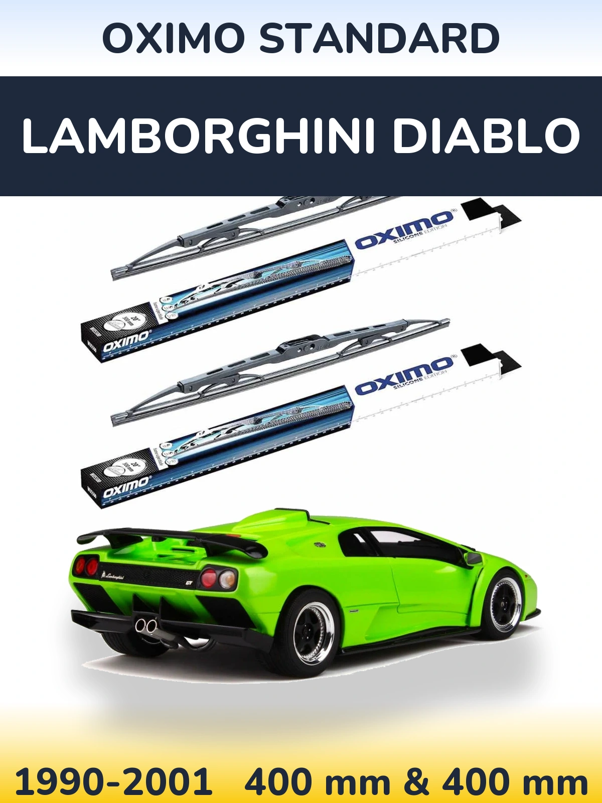 Front wiper blade set Oximo Standard 400 & 400 mm for Lamborghini Diablo 1990-2001