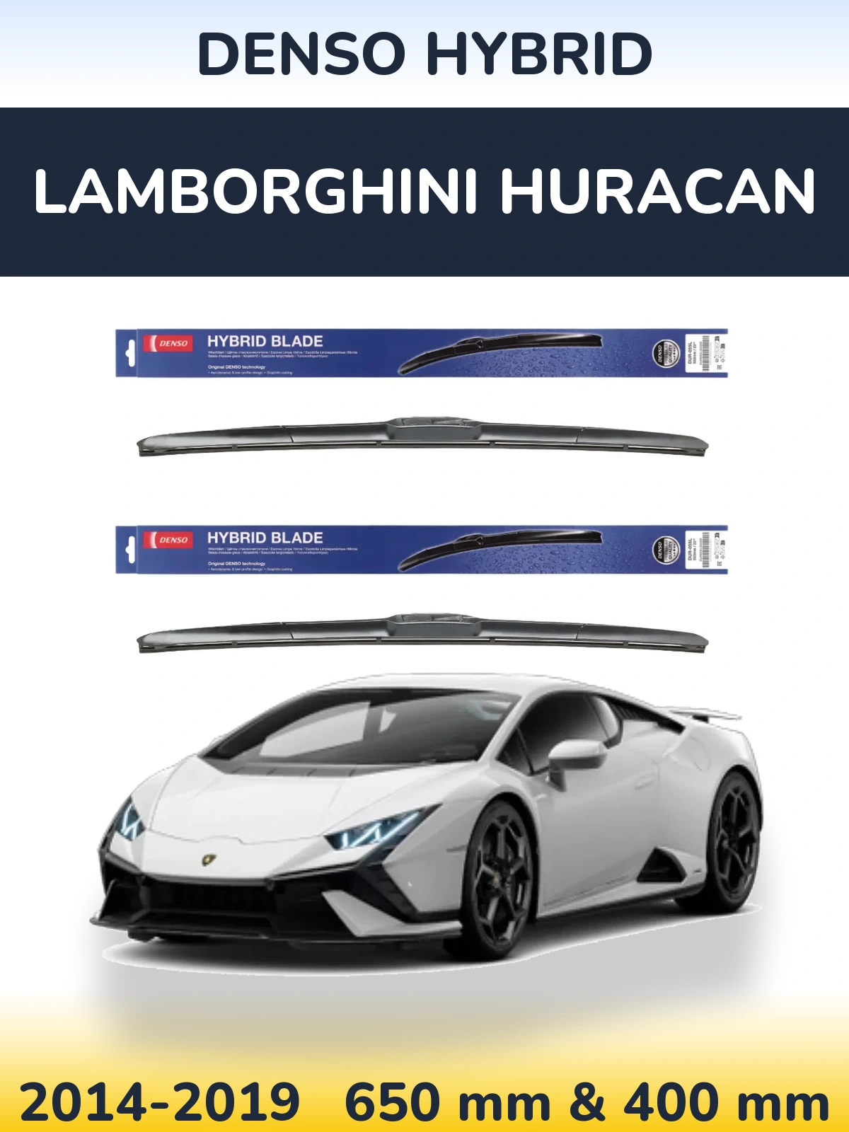 Front wiper blade set Denso Hybrid 650 & 400 mm for Lamborghini Huracan 2014-2019