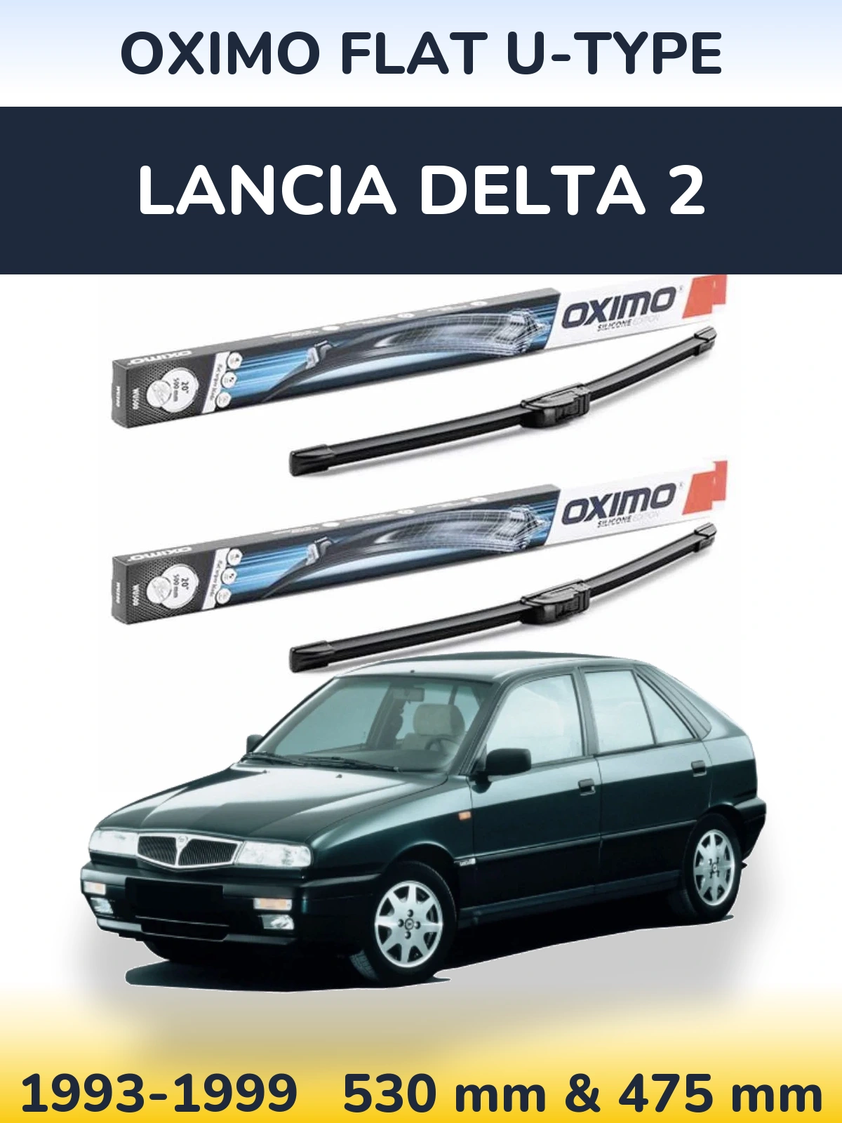 Комплект передних дворников Oximo Flat U-type 530 & 475 мм для Lancia Delta 2 1993-1999