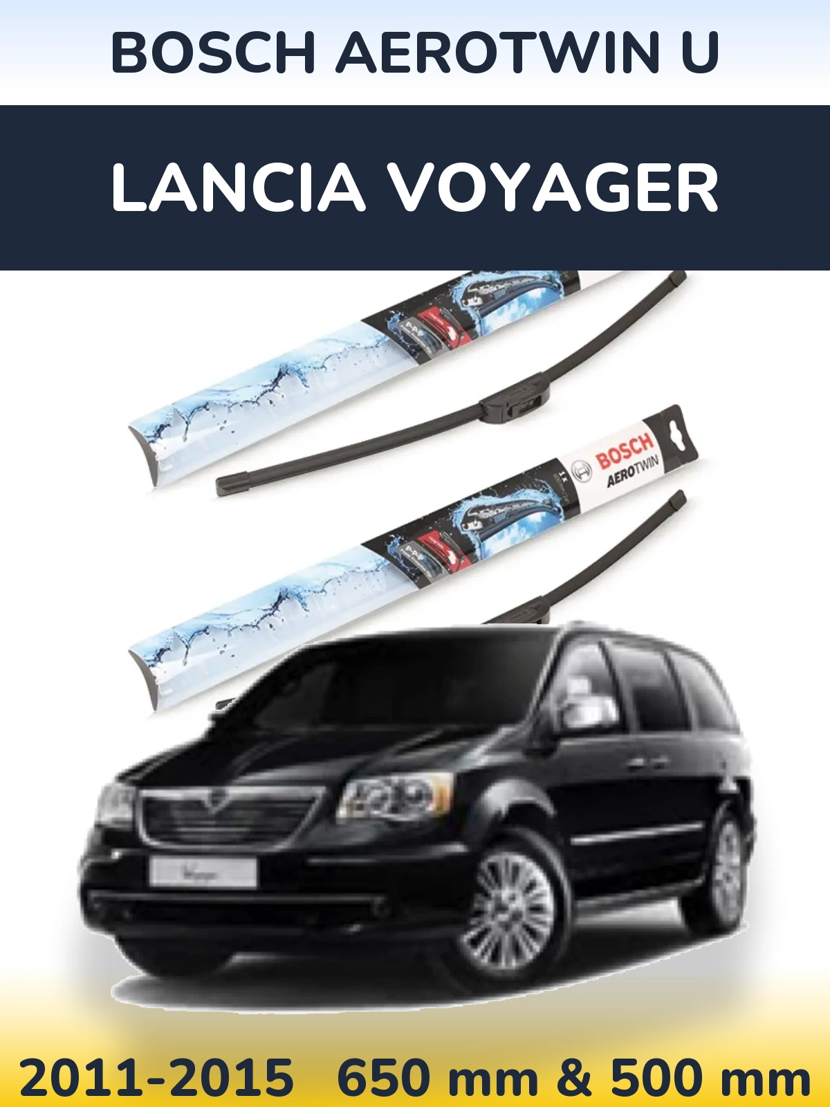 Front wiper blade set BOSCH AeroTwin U 650 & 500 mm for Lancia Voyager 2011-2015