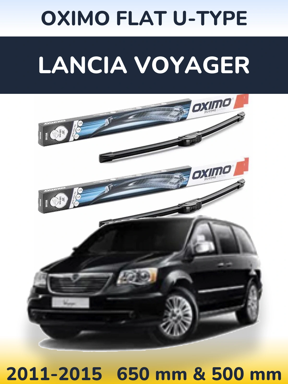 Комплект передних дворников Oximo Flat U-type 650 & 500 мм для Lancia Voyager 2011-2015