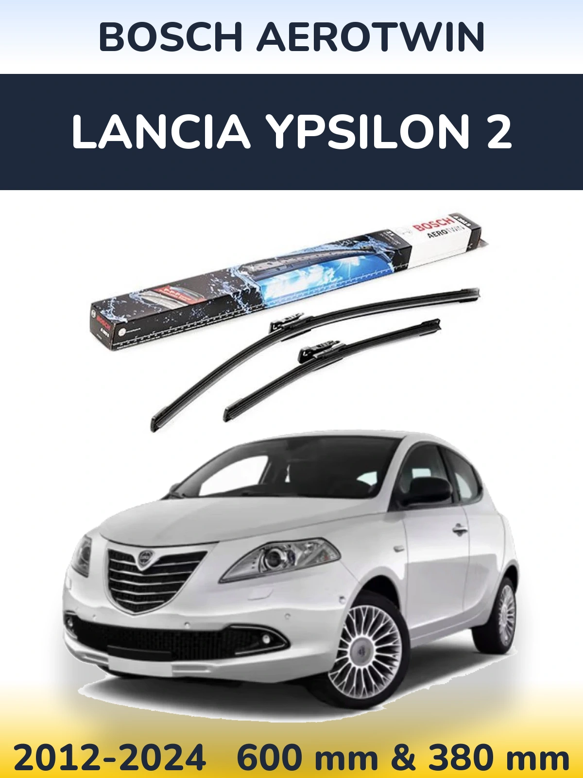 Front wiper blade set BOSCH AeroTwin 600 & 380 mm for Lancia Ypsilon 2 2012-2024
