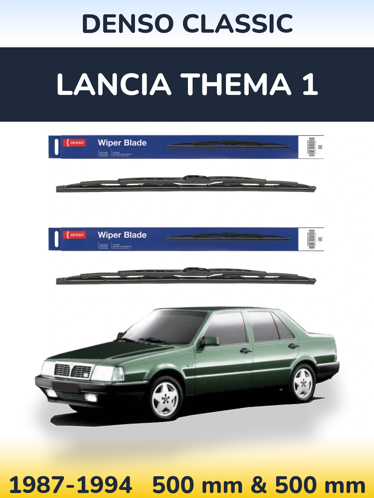 Front wiper blade set Denso Classic 500 & 500 mm for Lancia Thema 1 1987-1994