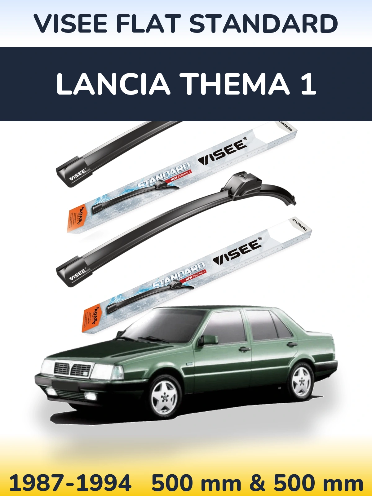 Комплект передних дворников VISEE FLAT STANDARD 500 & 500 мм для Lancia Thema 1 1987-1994