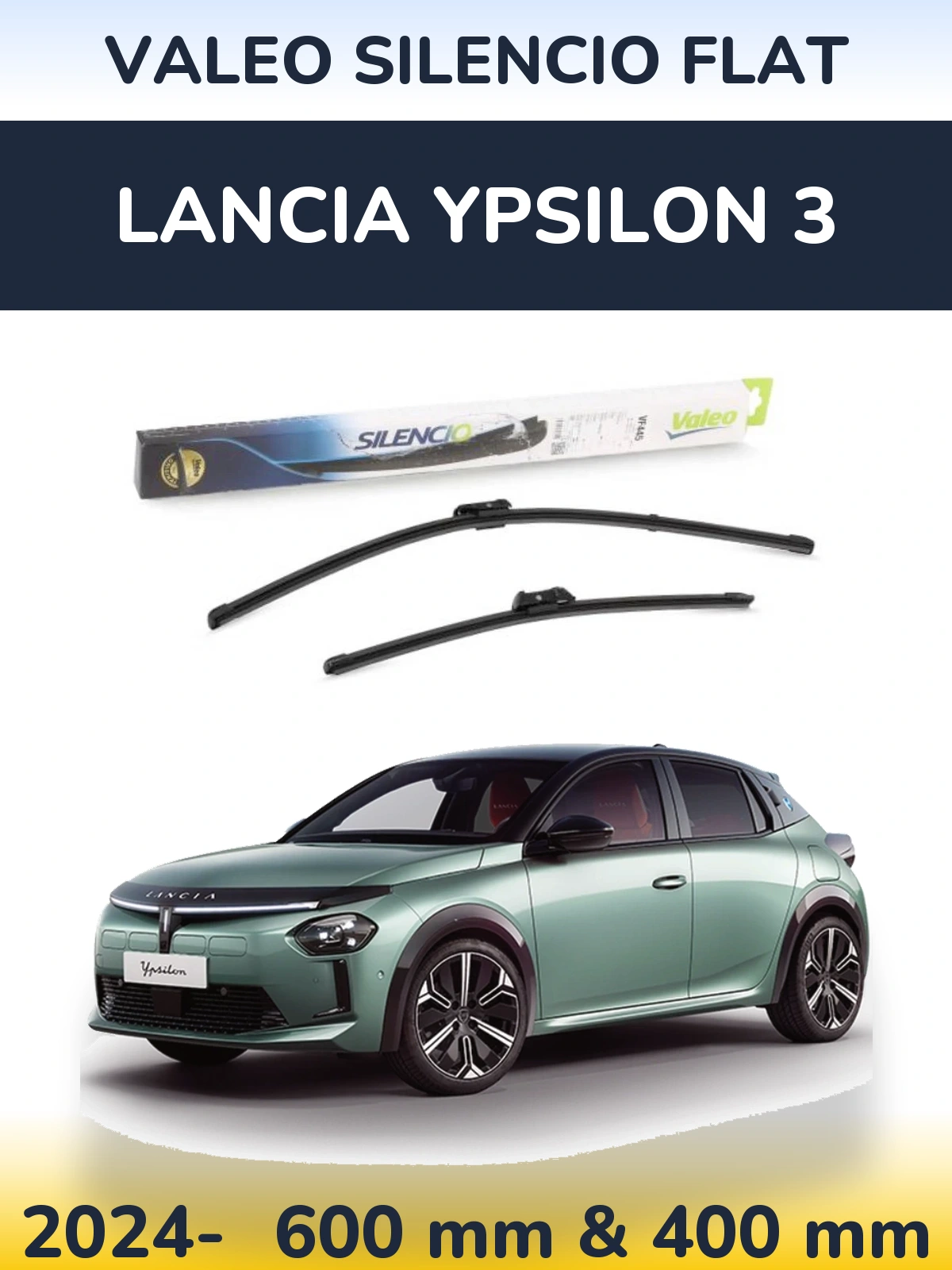Front wiper blade set Valeo Silencio Flat 600 & 400 mm for Lancia Ypsilon 3 2024-2026
