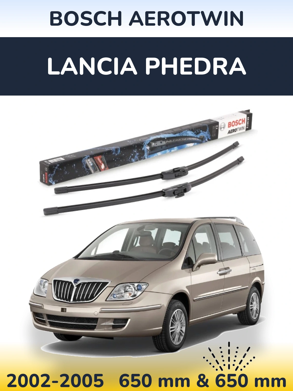 Front wiper blade set BOSCH AeroTwin 650 & 650 mm for Lancia Phedra 2002-2005