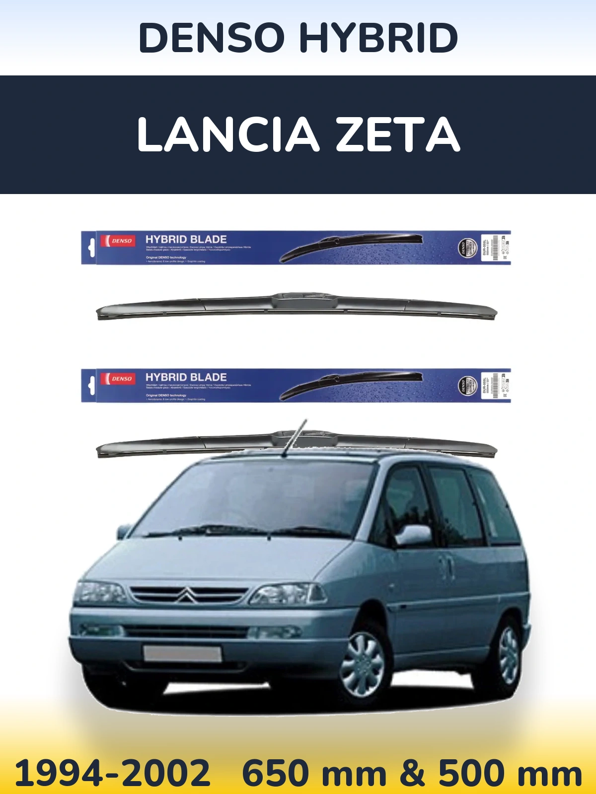 Front wiper blade set Denso Hybrid 650 & 500 mm for Lancia Zeta 1994-2002
