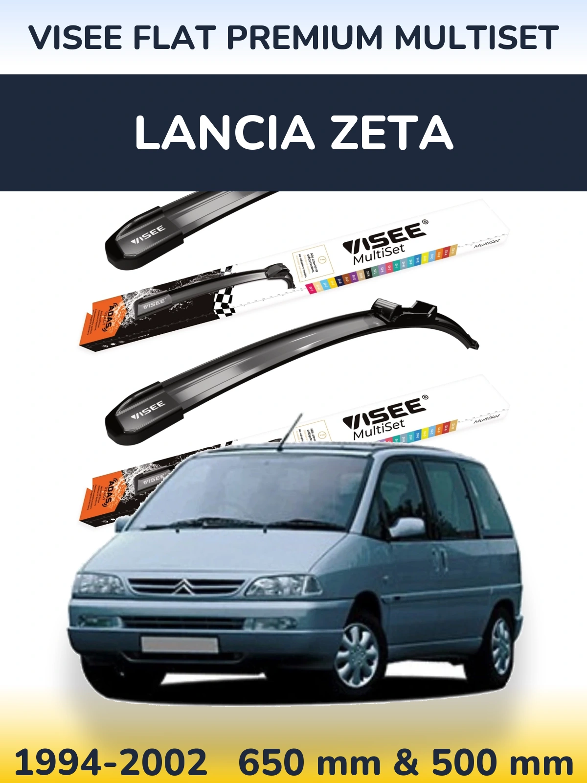 Front wiper blade set VISEE FLAT PREMIUM MultiSet 650 & 500 mm for Lancia Zeta 1994-2002