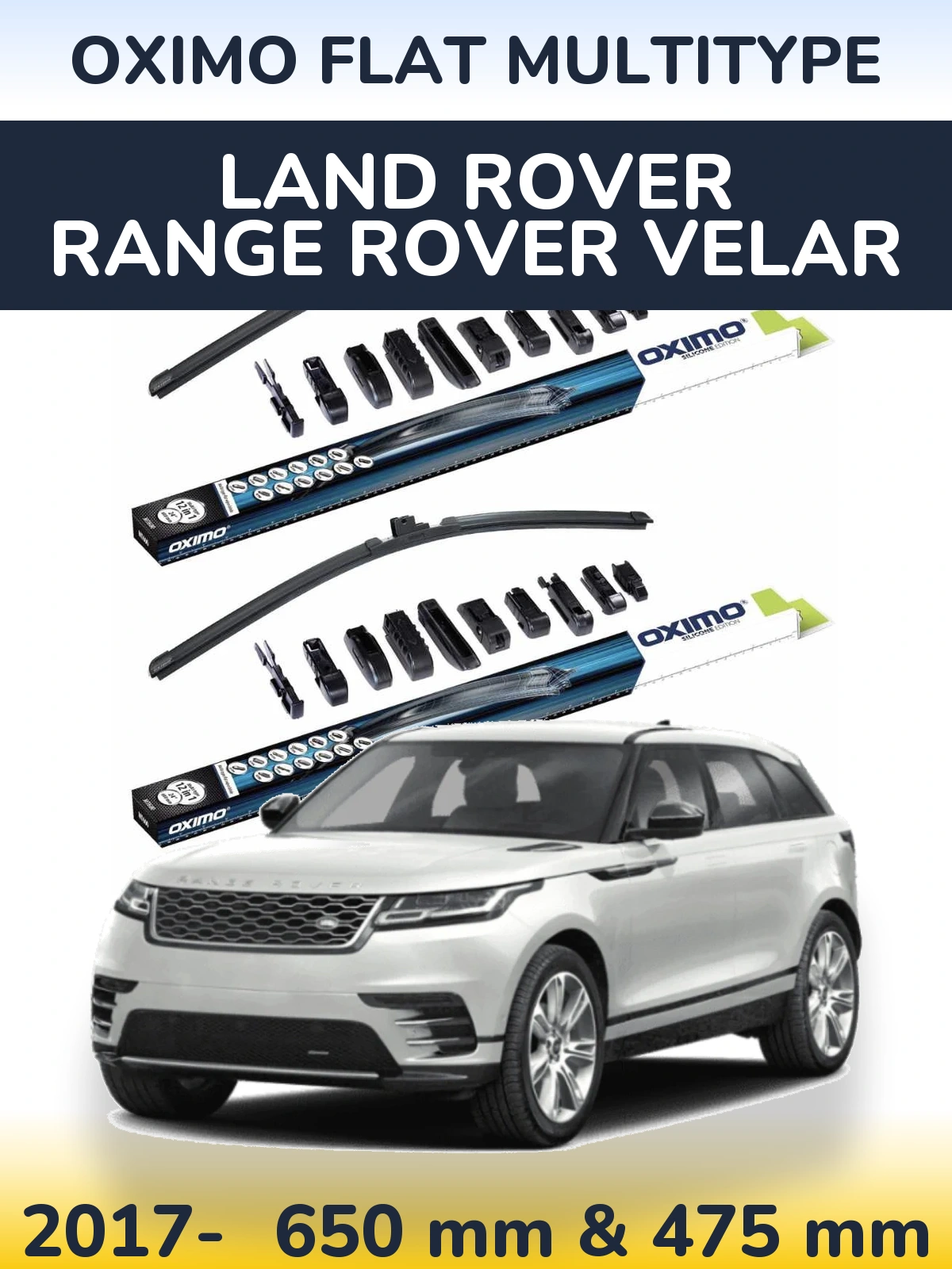 Front wiper blade set Oximo Flat MultiTipse 650 & 475 mm for Land Rover Range Rover Velar 2017-2026
