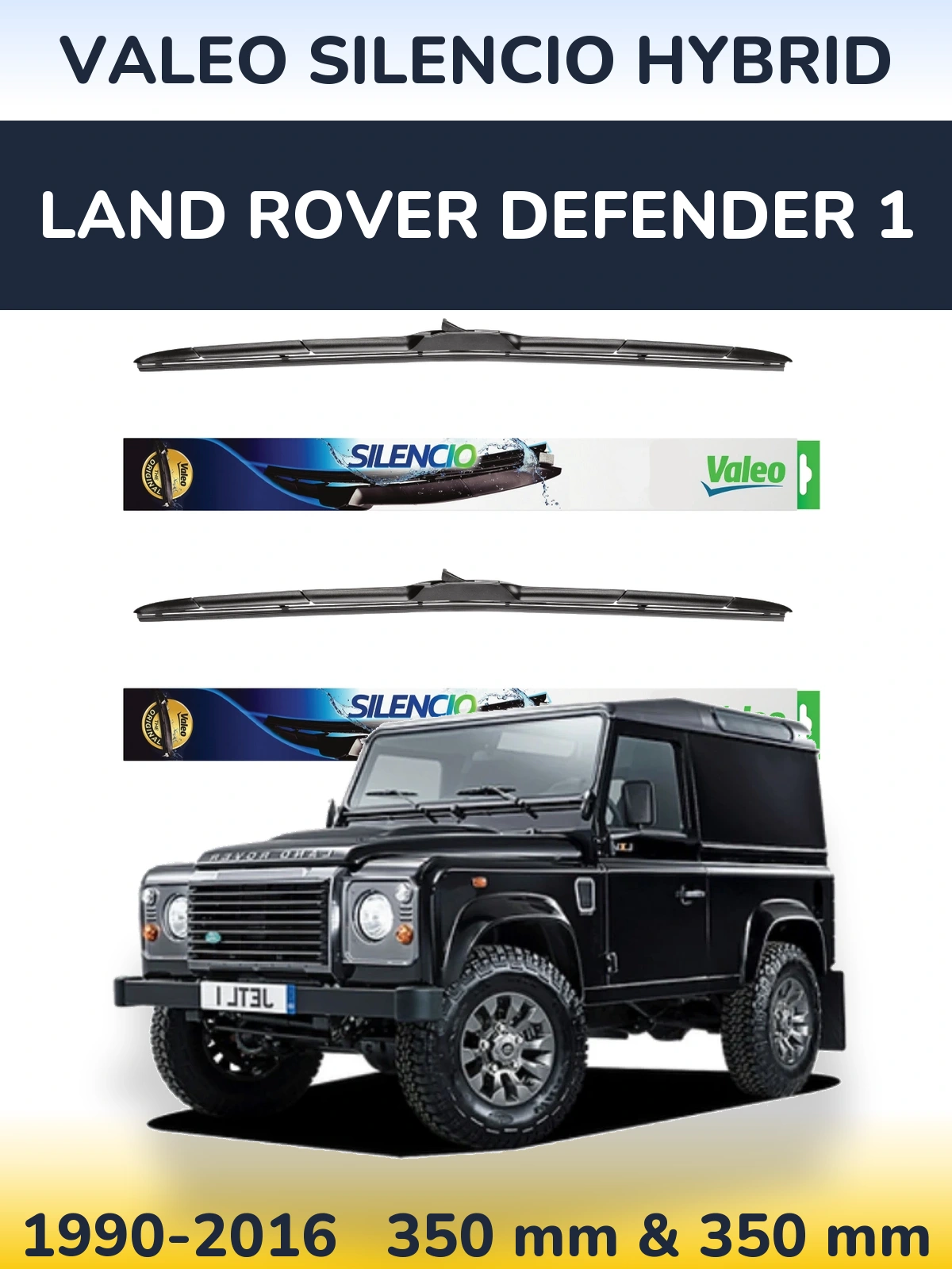 Front wiper blade set Valeo Silencio Hybrid 350 & 350 mm for Land Rover Defender 1 1990-2016