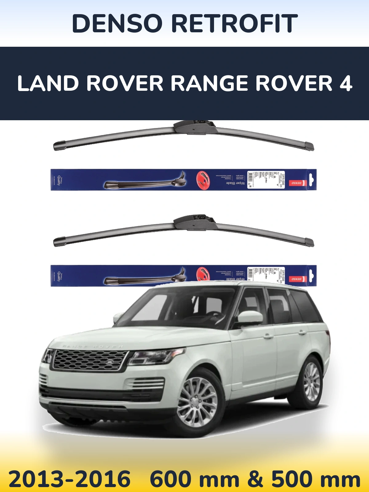 Front wiper blade set Denso Retrofit 600 & 500 mm for Land Rover Range Rover 4 2013-2016
