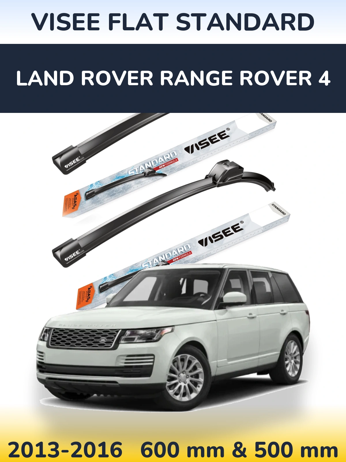 Front wiper blade set VISEE FLAT STANDARD 600 & 500 mm for Land Rover Range Rover 4 2013-2016