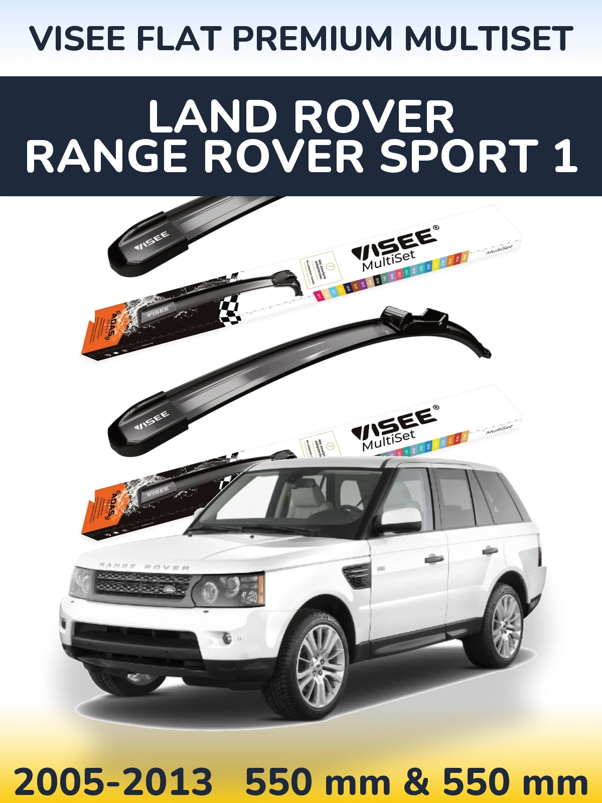 Front wiper blade set VISEE FLAT PREMIUM MultiSet 550 & 550 mm for Land Rover Range Rover Sport 1 2005-2013