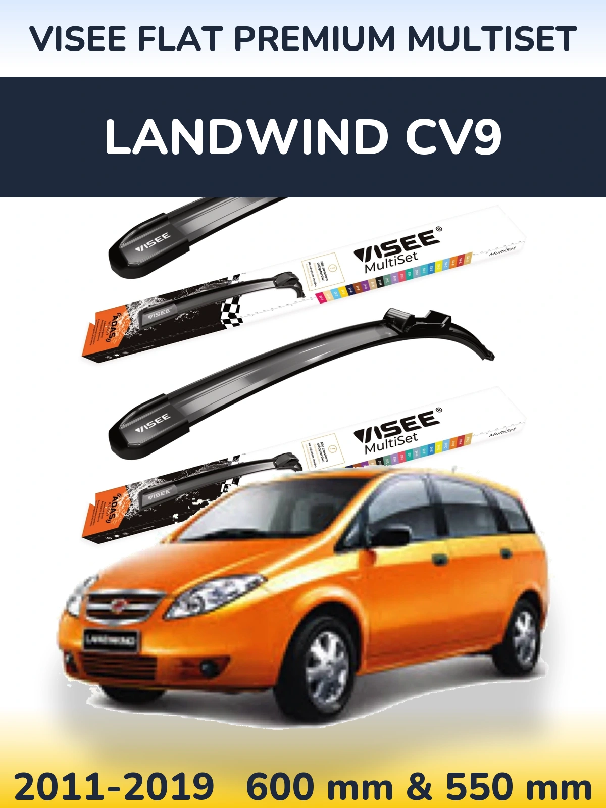 Front wiper blade set VISEE FLAT PREMIUM MultiSet 600 & 550 mm for Landwind CV9 2011-2019