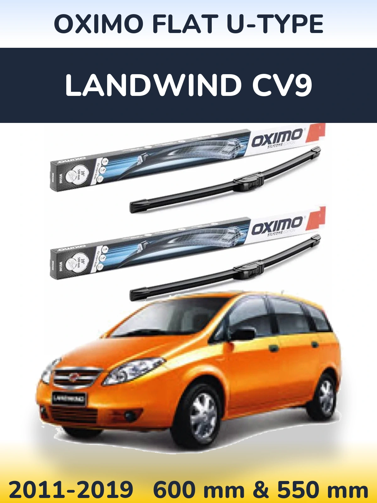 Комплект передних дворников Oximo Flat U-type 600 & 550 мм для Landwind CV9 2011-2019