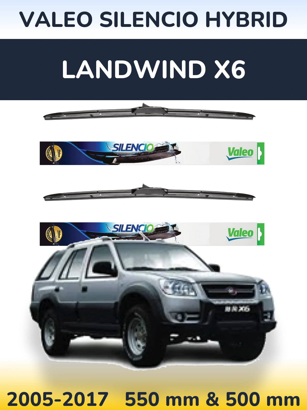 Комплект передних дворников Valeo Silencio Hybrid 550 & 500 мм для Landwind X6 2005-2017