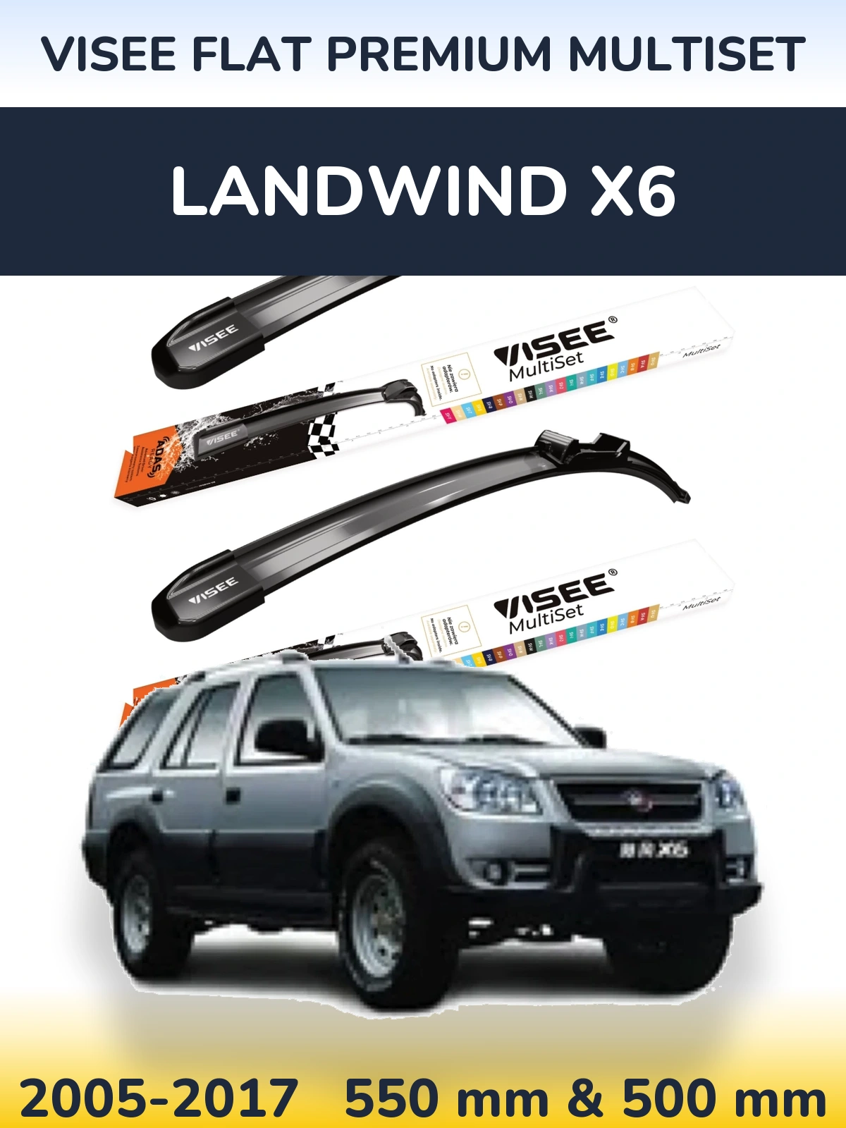Front wiper blade set VISEE FLAT PREMIUM MultiSet 550 & 500 mm for Landwind X6 2005-2017
