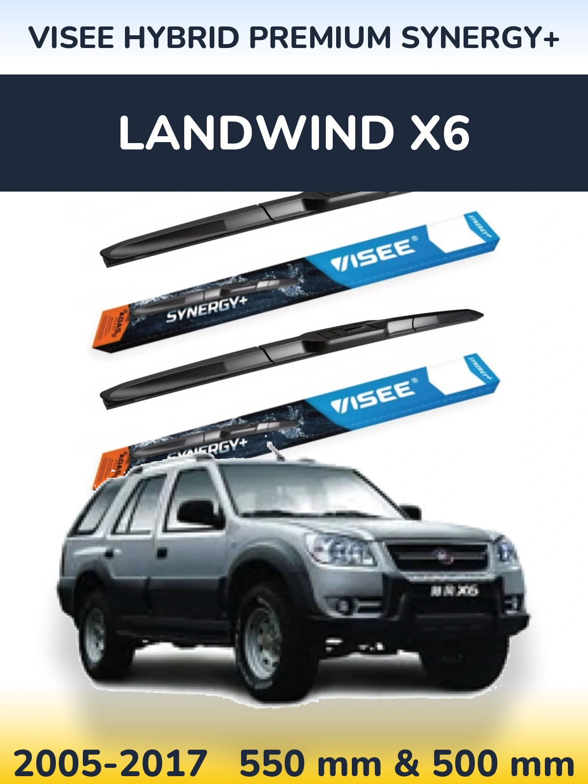 Комплект передних дворников VISEE HYBRID PREMIUM SYNERGY+ 550 & 500 мм для Landwind X6 2005-2017