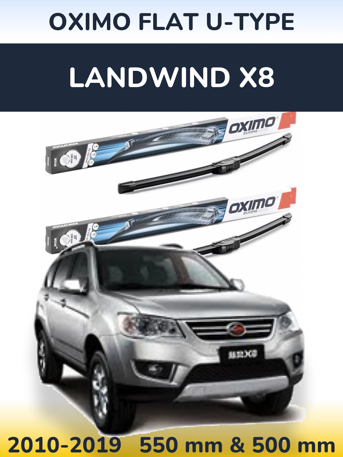 Front wiper blade set Oximo Flat U-type 550 & 500 mm for Landwind X8 2010-2019