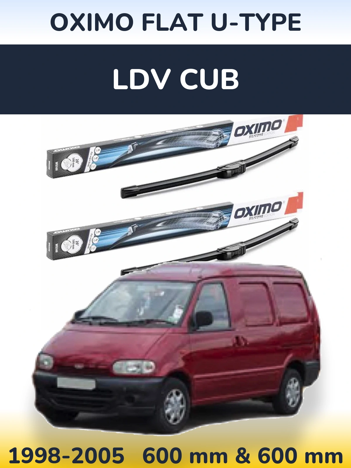 Комплект передних дворников Oximo Flat U-type 600 & 600 мм для LDV Cub 1998-2005