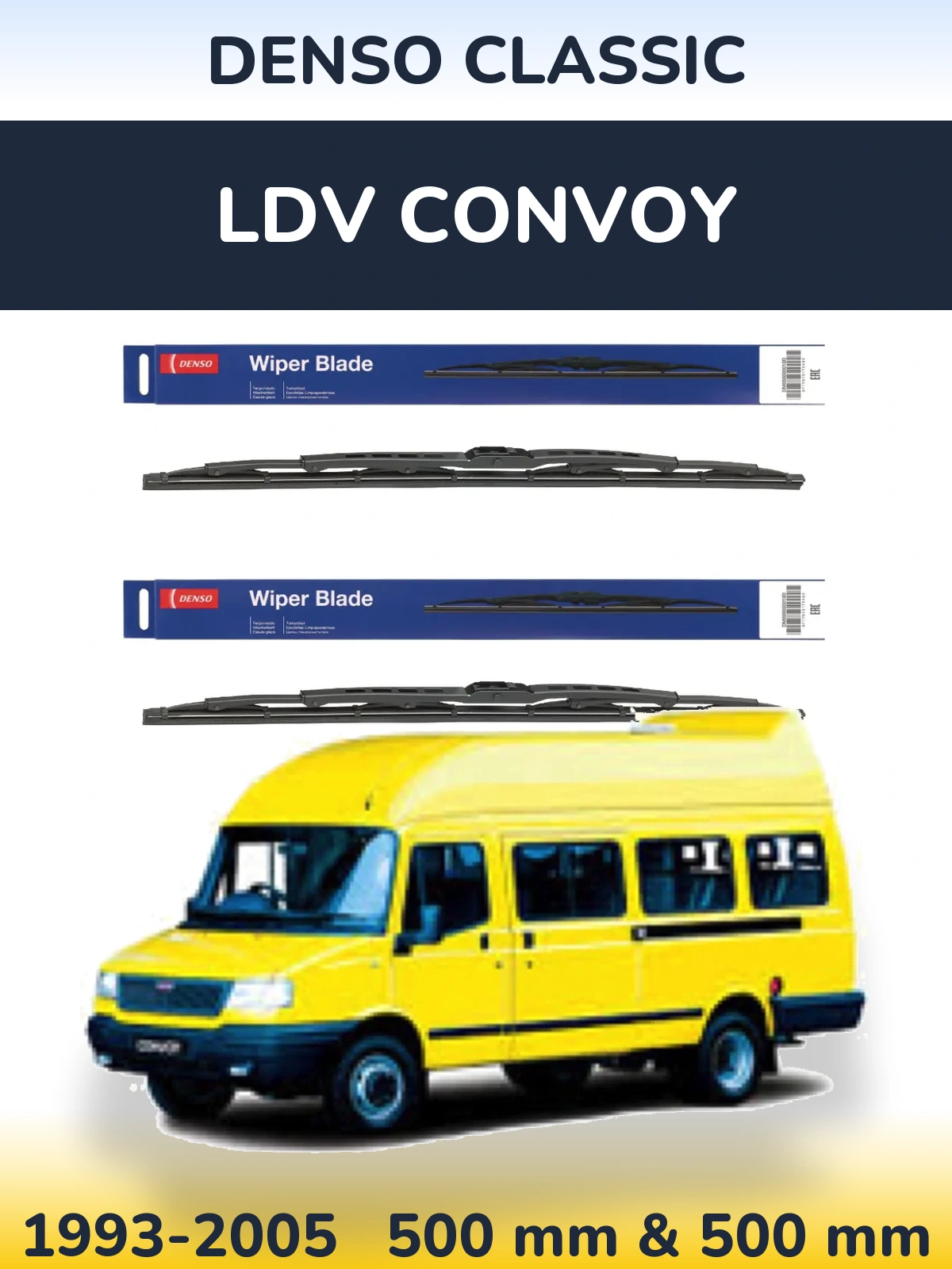 Front wiper blade set Denso Classic 500 & 500 mm for LDV Convoy 1993-2005