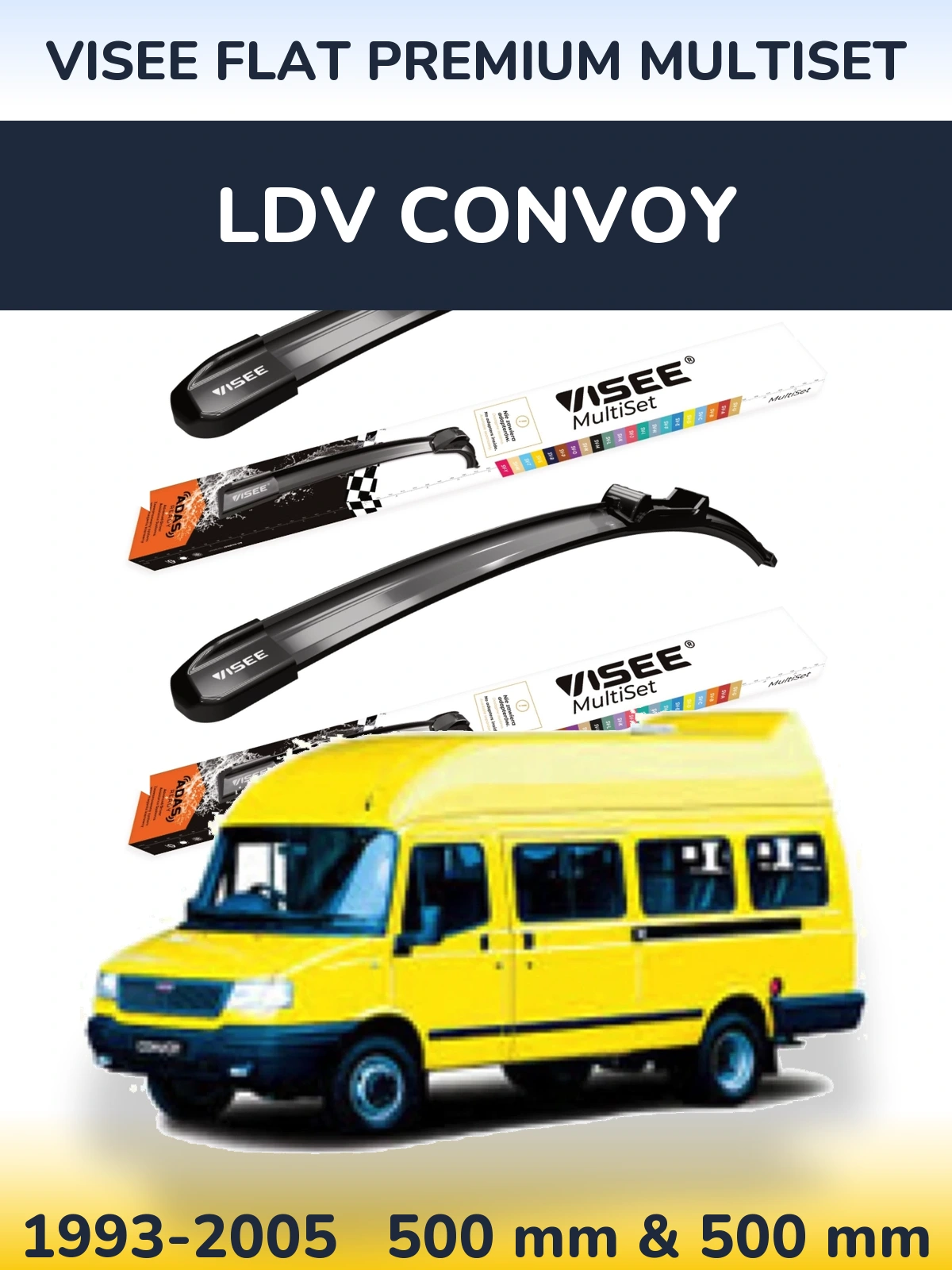 Front wiper blade set VISEE FLAT PREMIUM MultiSet 500 & 500 mm for LDV Convoy 1993-2005