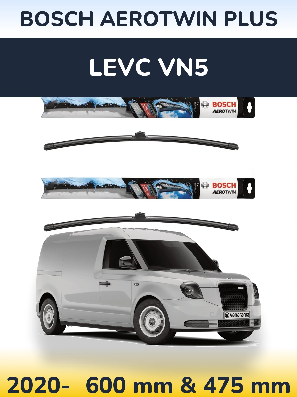 Комплект передних дворников BOSCH AeroTwin Plus 600 & 475 мм для LEVC VN5 2020-2026