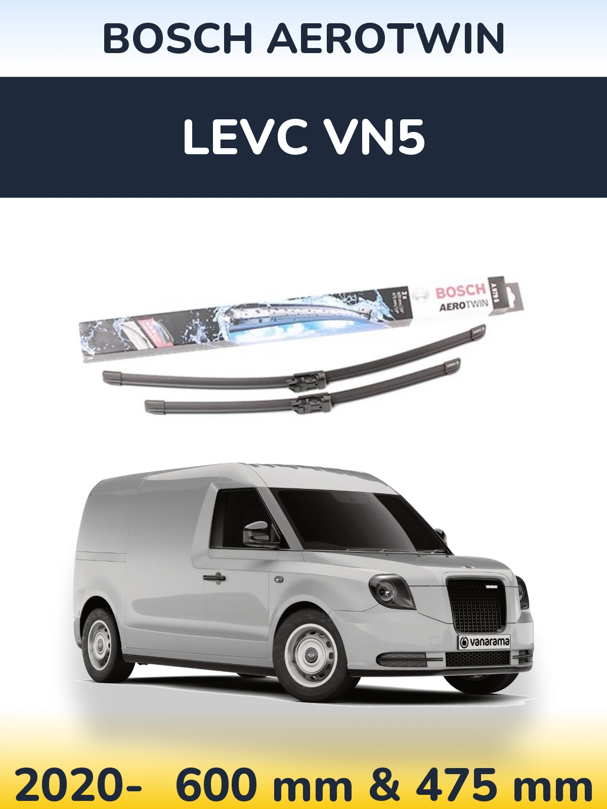 Front wiper blade set BOSCH AeroTwin 600 & 475 mm for LEVC VN5 2020-2026