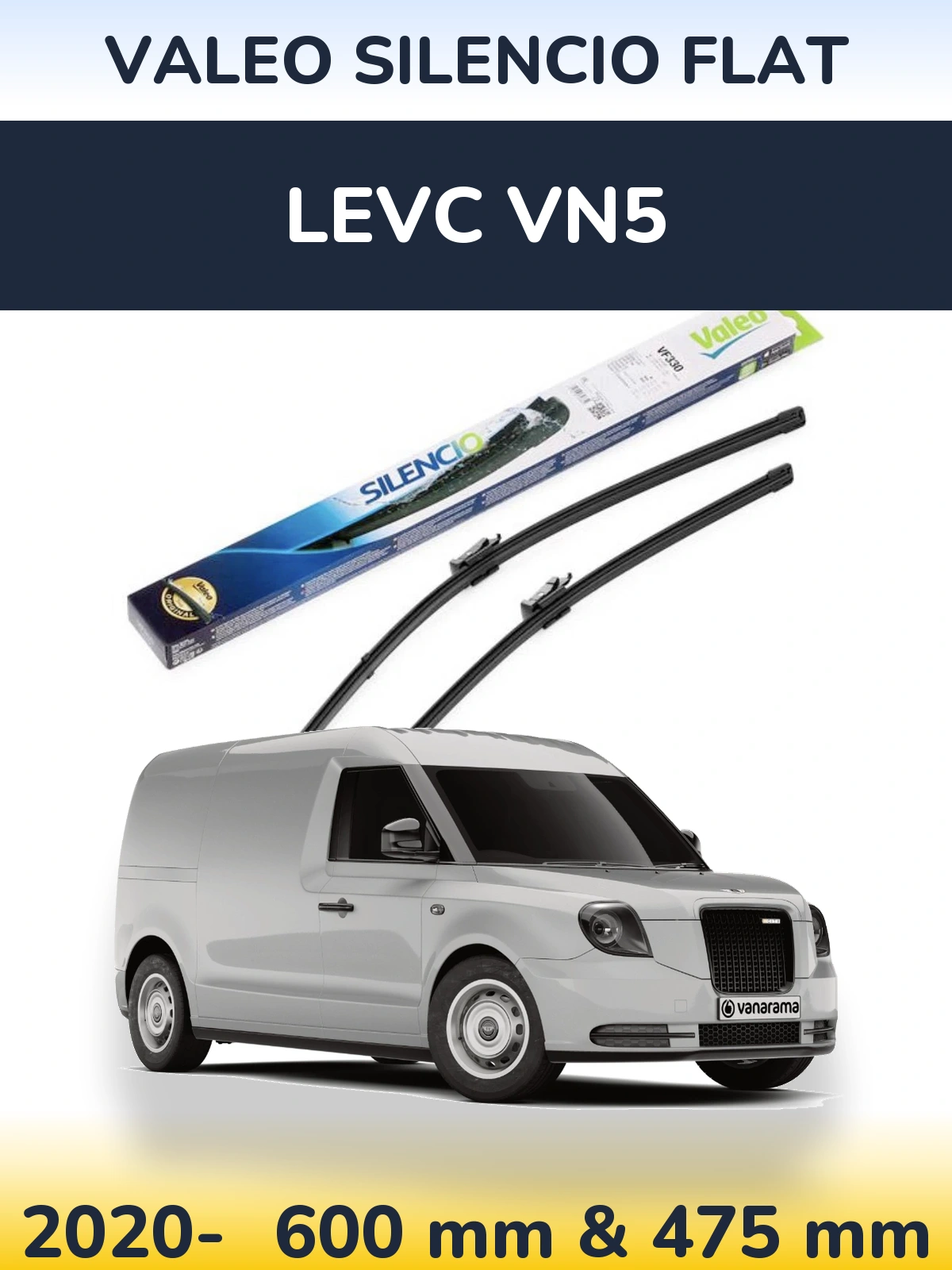 Front wiper blade set Valeo Silencio Flat 600 & 475 mm for LEVC VN5 2020-2026