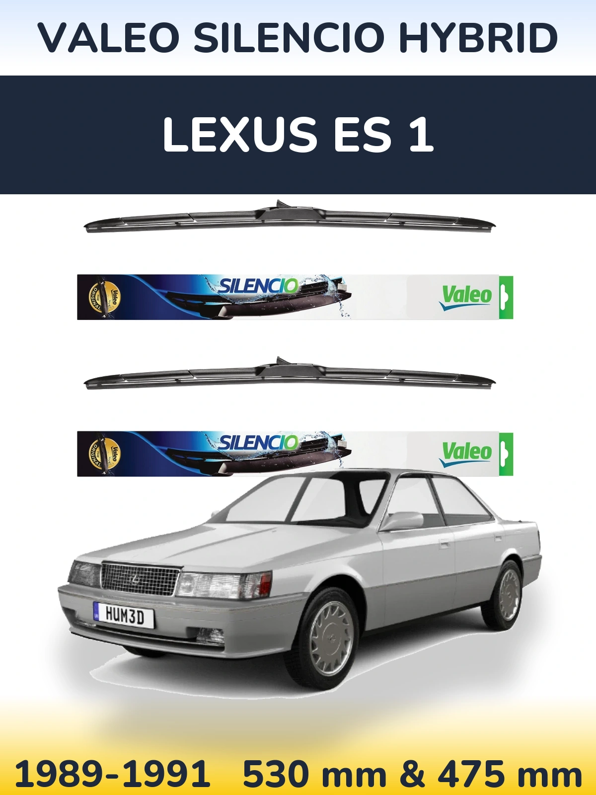 Front wiper blade set Valeo Silencio Hybrid 530 & 475 mm for Lexus ES 1 1989-1991