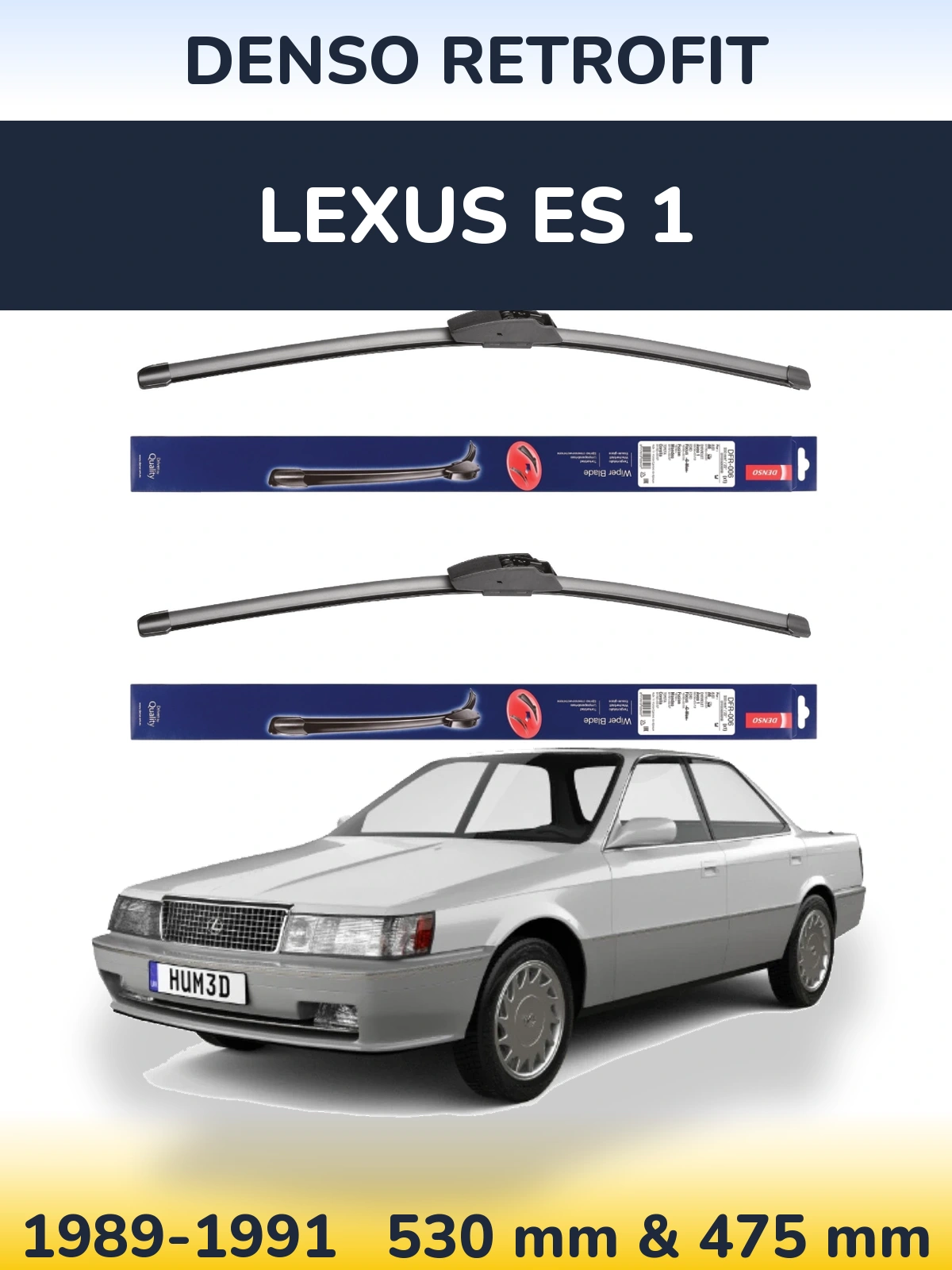 Front wiper blade set Denso Retrofit 530 & 475 mm for Lexus ES 1 1989-1991